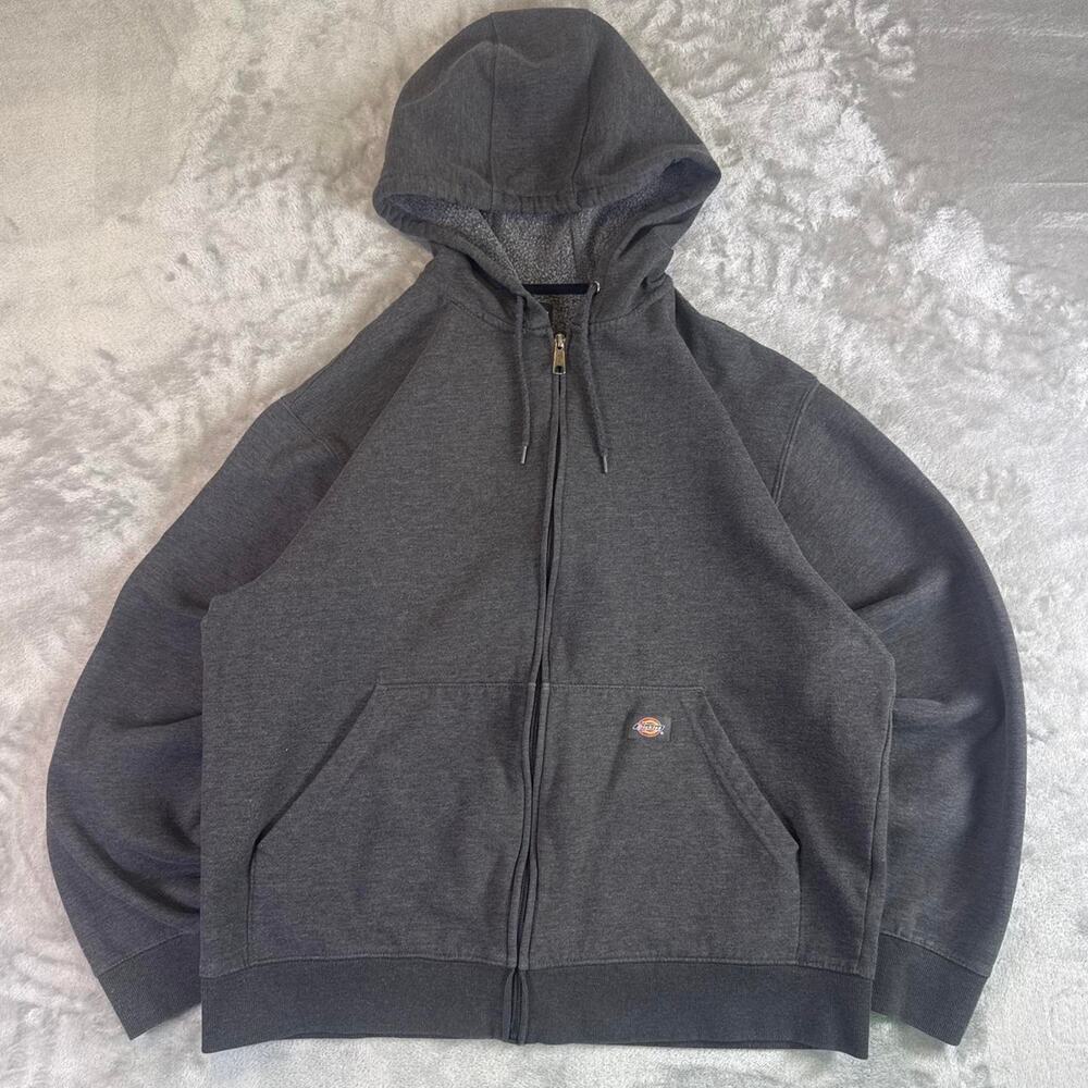 Dickies Dark Gray Full Zip Hoodie Sweatshirt Workwear Mens XL
